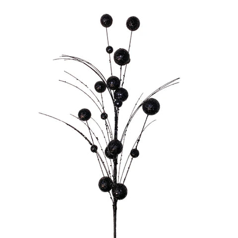 Mixed Size Glittered Ball Spray - Black 27”
