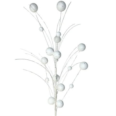 Mixed Size Glittered Ball Spray - White 27”