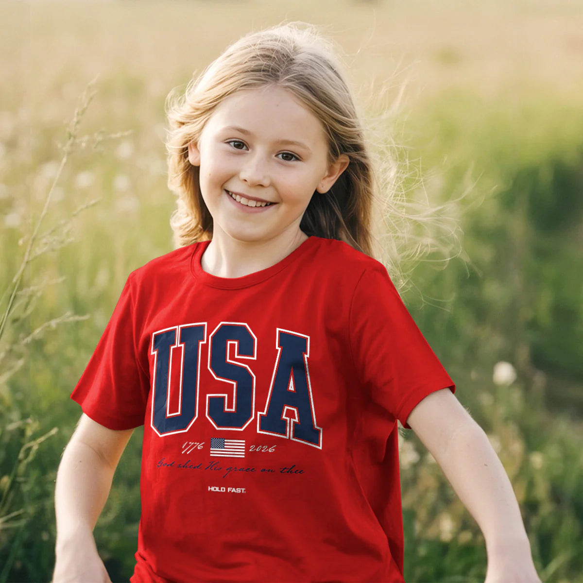 HOLD FAST Kids T-Shirt USA Strong Red