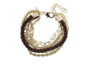 6 STRAND MULTI GOLD CHAINS WITH BROWN THREADED ROPE BRACELET