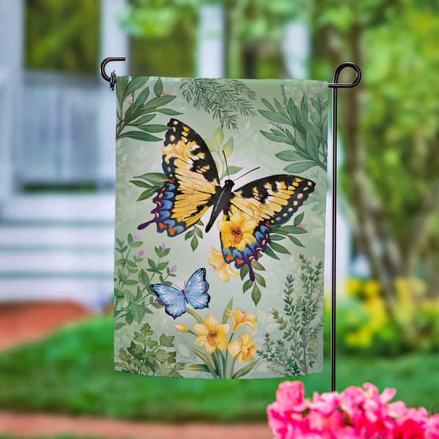 Pollinator Garden Green & Yellow Florals Monarch Butterfly Suede Garden Flag