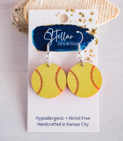 Petite Yellow & Red Acrylic Softball Dangles