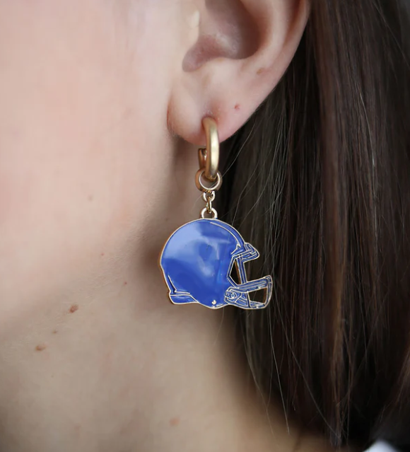 Game Day Football Helmet Enamel Earrings in Blue