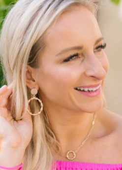 Jenny Bamboo Drop Hoop Earrings in Worn Gold