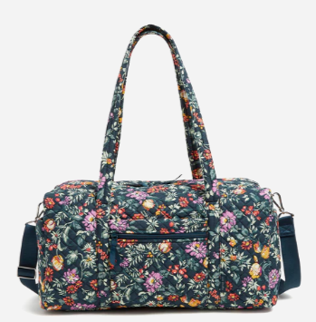 Medium Travel Duffel Bag in Recycled Cotton-Fresh Cut Floral Green