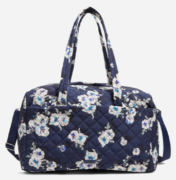 Large Travel Duffel Bag in Performance Twill-Blooms and Branches Navy