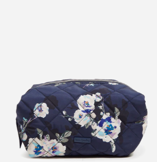 Medium Cosmetic Bag in Performance Twill-Blooms and Branches Navy