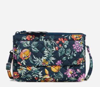 RFID Wallet Crossbody in Recycled Cotton-Fresh Cut Floral Green