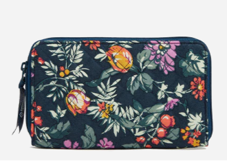 RFID Deluxe Travel Wallet in Recycled Cotton-Fresh Cut Floral Green