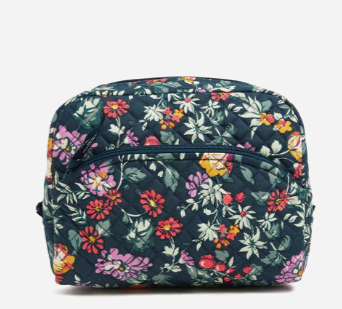 Large Cosmetic Bag in Recycled Cotton-Fresh Cut Floral Green