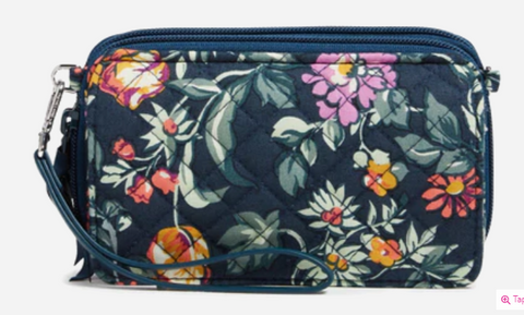 RFID All in One Crossbody Bag in Recycled Cotton-Fresh Cut Floral Green