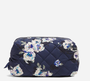 Large Cosmetic Bag in Performance Twill-Blooms and Branches Navy