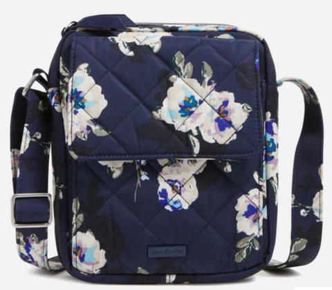 Small Crossbody Bag in Performance Twill-Blooms and Branches Navy