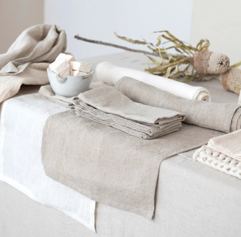 Stonewashed Linen Table Runner, Natural taupe