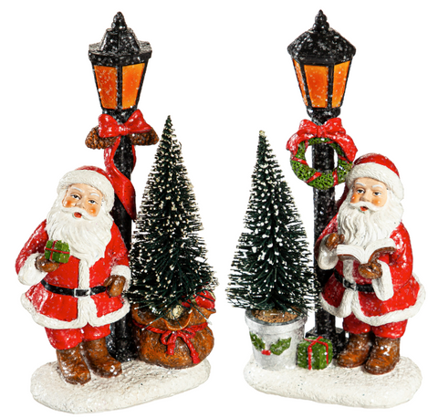 7.5" Resin Santa with Bottlebrush Tree & Lantern