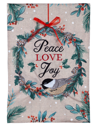 Chickadee Wreath Burlap Garden Flag