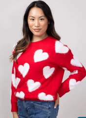 Simply Southern Fuzzy Heart Sweater for Women in Red