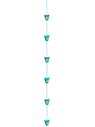Blue Coastal Rain Chain, Vibrant Hand-Painted Flower Rain Chain, 72" H