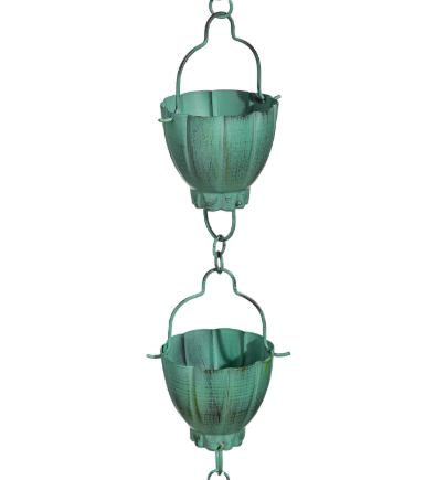 She Shed Rain Chain, Metal, Green Rustic Rain Chain, 72" H