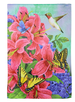 Swallowtail and Hummingbird Suede Garden Flag