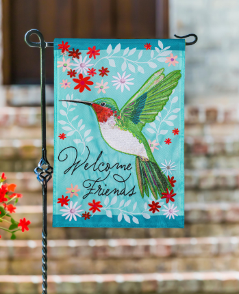 Hummingbird Welcome Applique Garden Flag