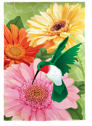 Hummingbird and Daisy Trio Applique Garden Flag