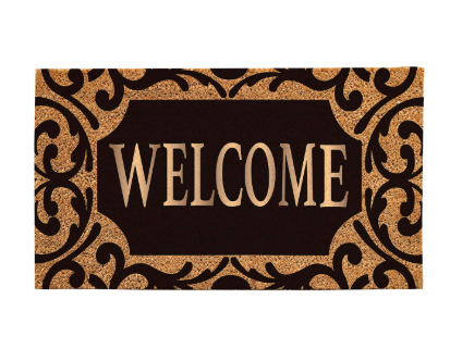 Scroll Metallic Welcome Rubber Inset Coir Mat