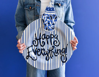 Indigo Skinny Stripe Big Happy Everything! Round Platter