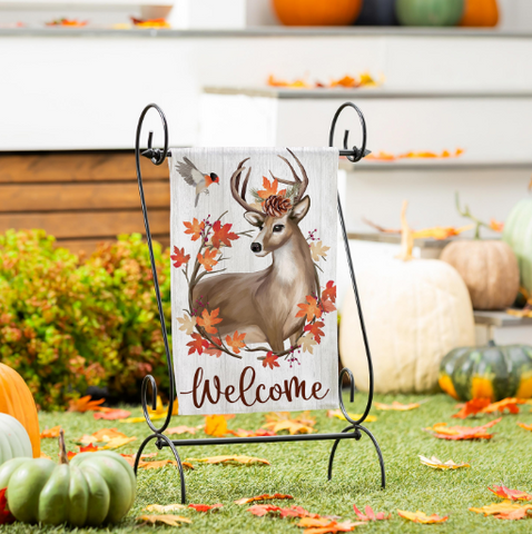 Autumn Deer Wreath Moire Garden Flag