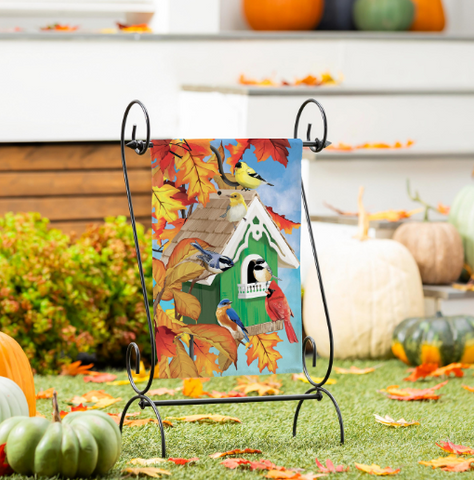 Colorful Bird House Suede Garden Flag