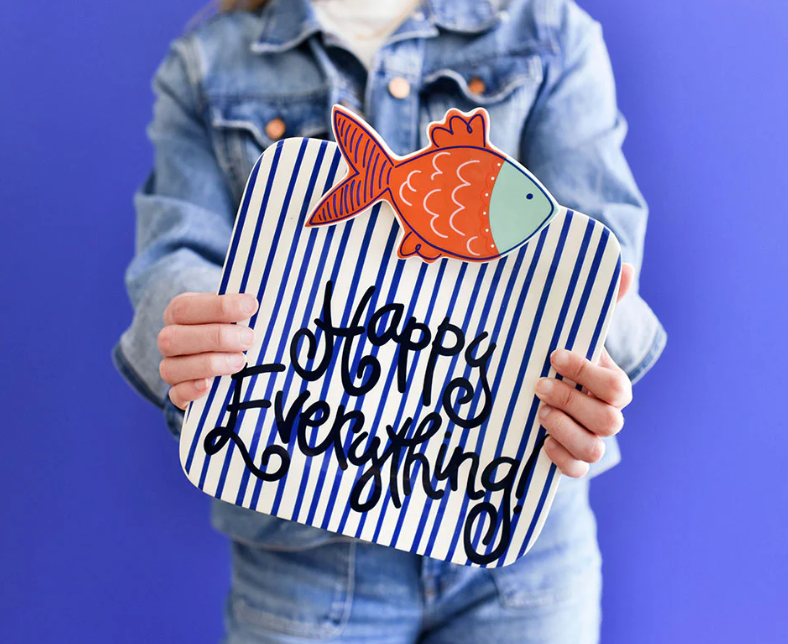 Indigo Skinny Stripe Mini Happy Everything! Square Platter