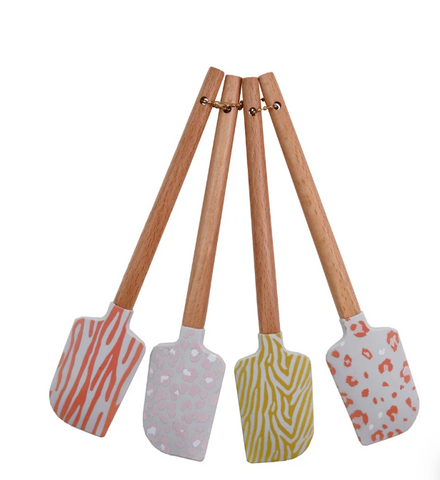 Silicone & Wood Spatulas w/ Animal Print Set of 4 (8-3/4")