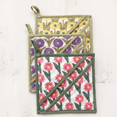 Hazel Mazel Square Cotton Slub Printed Pot Holders