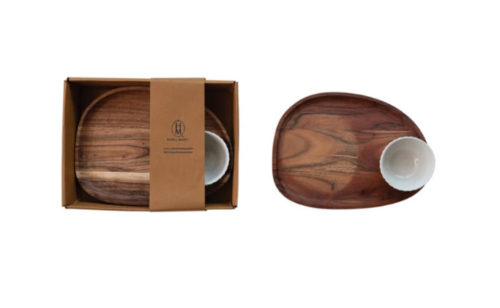 Acacia Wood Serving Tray w/ Bowl