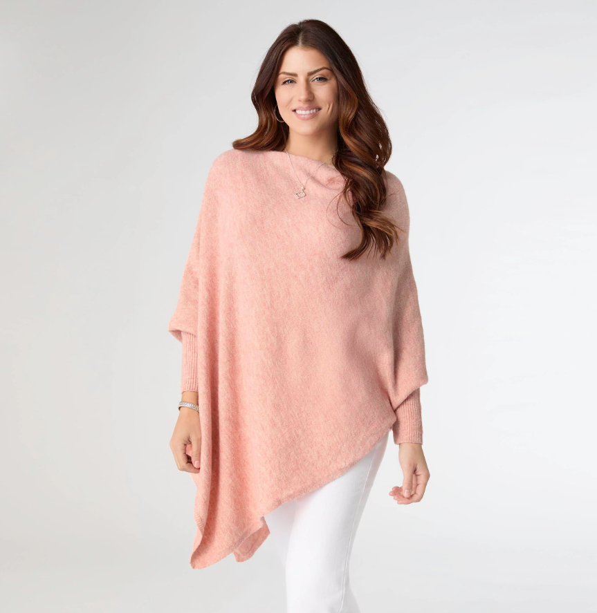 Dylan Sweater Poncho-Coral Heather