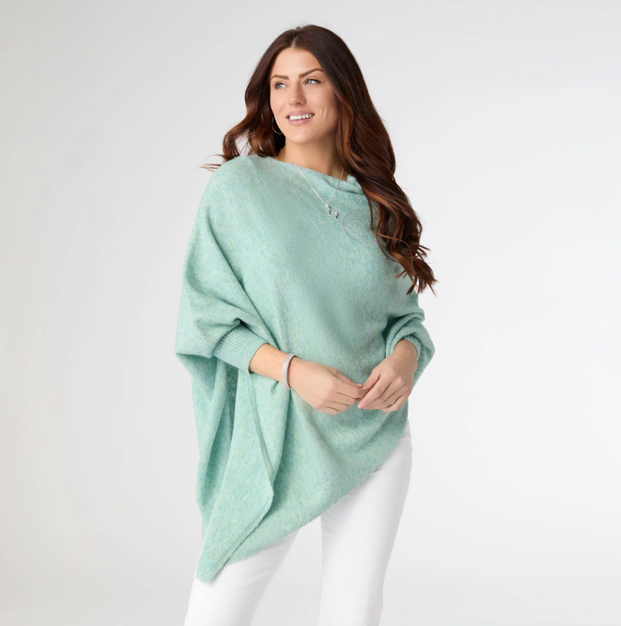 Dylan Sweater Poncho-Seafoam Heather