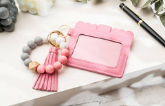 Leather Keychain Wallet With Wristlet Bangle Bracelet: Pink