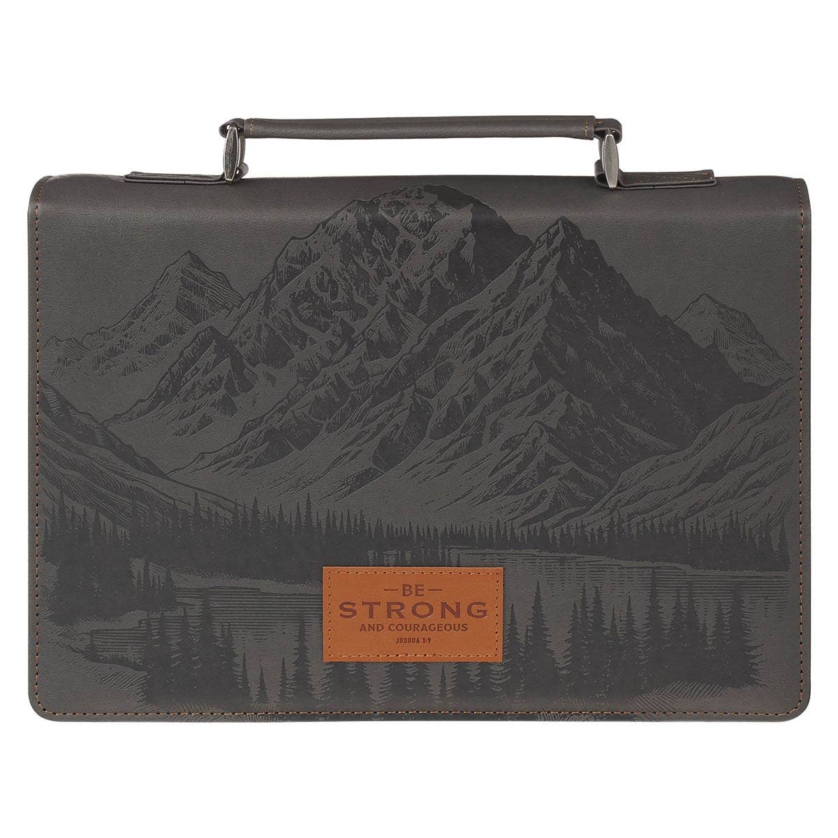 Bible Cover Classic Gray Be Strong And Courageous Josh. 1:9: Large