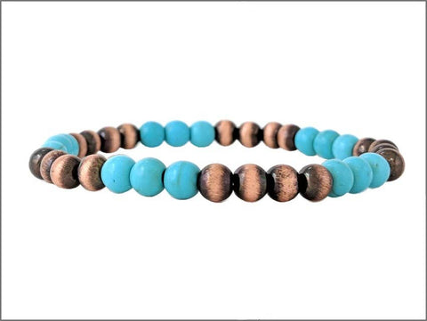 Western Pearl and Bead Stackable Stretch Bracelet: COPPER