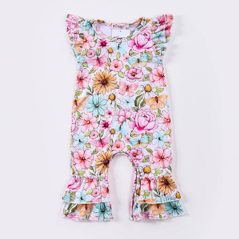 Clover Cottage - Pink Butterfly Floral Baby Romper