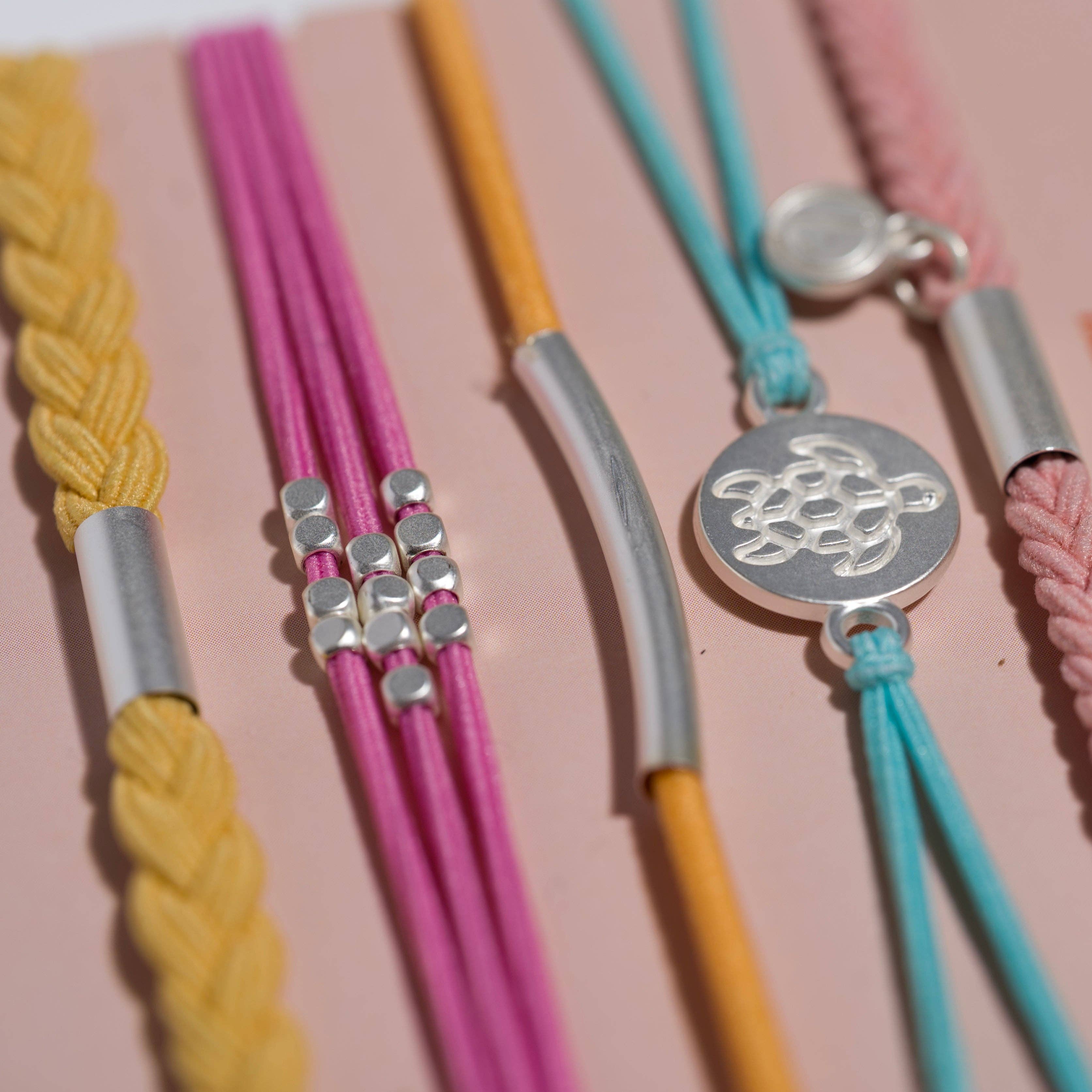 "Embrace" Bright Pastels with Silver Sea Turtle Charm Hair Tie Bracelets: Large