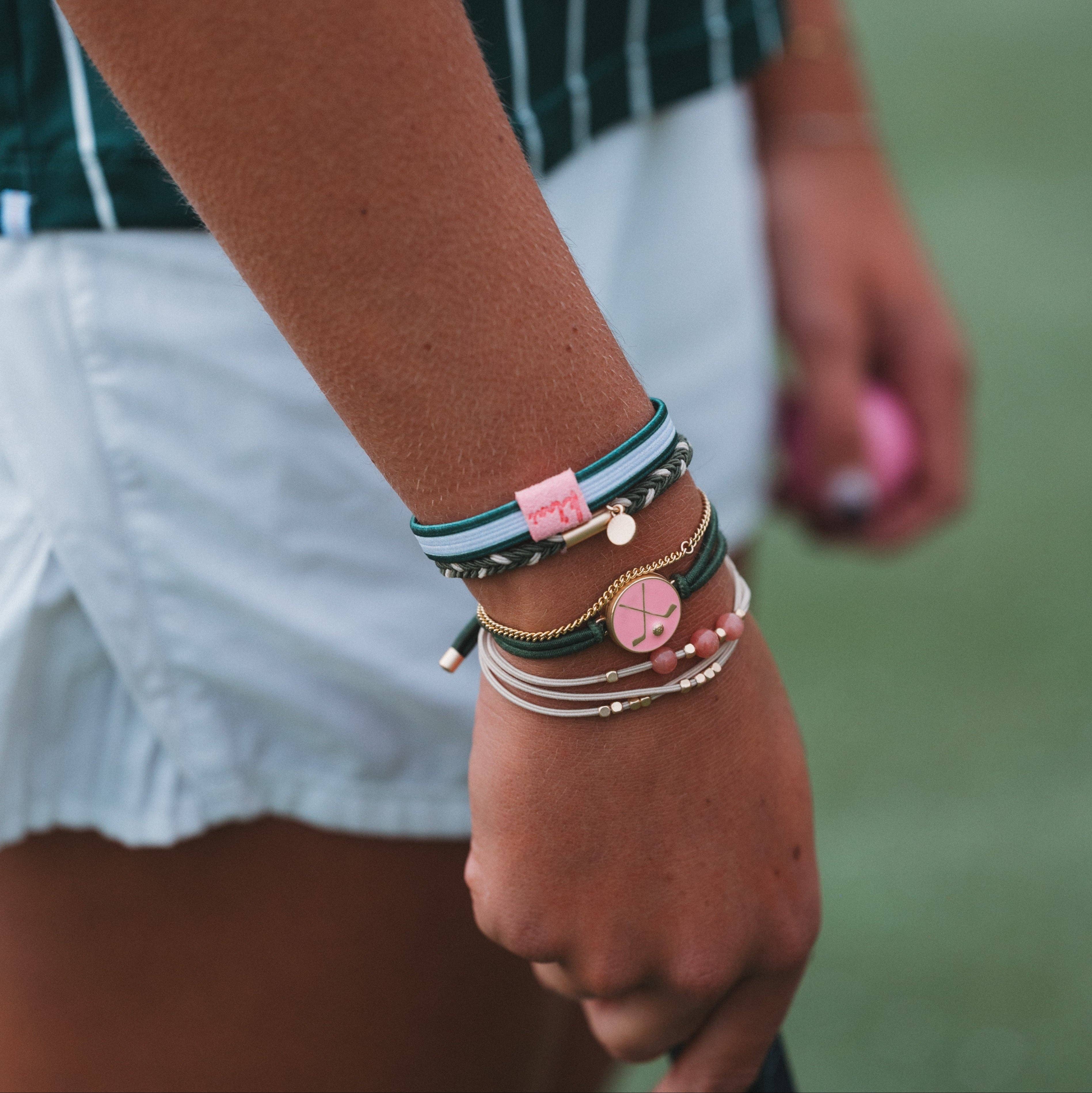 "Tee Time" Green and Pink Hair Tie Bracelets with Removable Ball Marker: Large