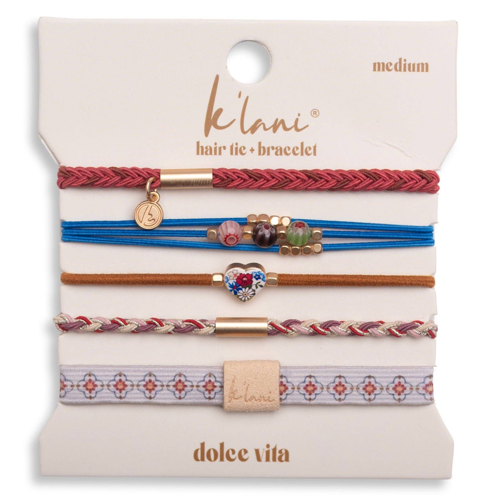 "Dolce Vita" Floral Glass Beads with Gold Accents Hair Tie Bracelets: Medium