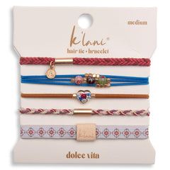"Dolce Vita" Floral Glass Beads with Gold Accents Hair Tie Bracelets: Large