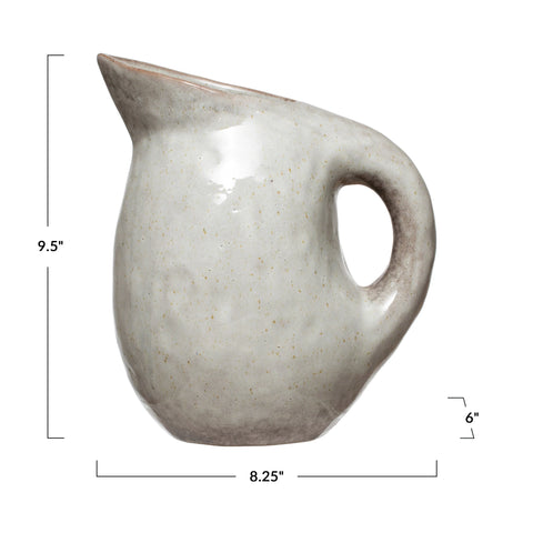 Stoneware Pitcher with Reactive Glaze, Bone Color