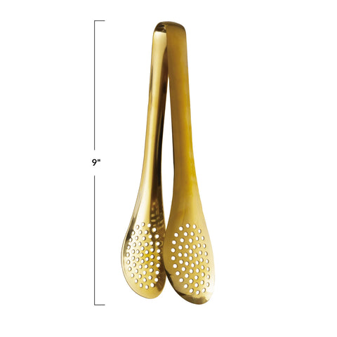 Stainless Steel Slotted Tongs, Gold Finish