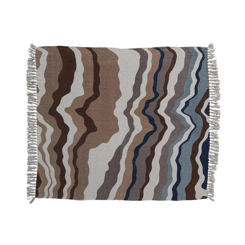 Recycled Cotton Blend Printed Throw w/ Marbled Design & Fringe, Multi Color