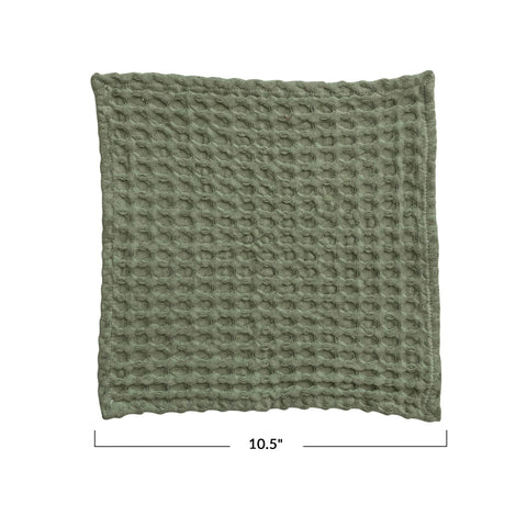 Stonewashed Cotton Waffle Weave Dish Cloths, Green, Set of 3