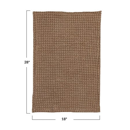 Stonewashed Cotton Waffle Weave Tea Towel, Camel Color