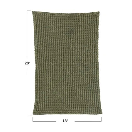 Stonewashed Cotton Waffle Weave Tea Towel, Green